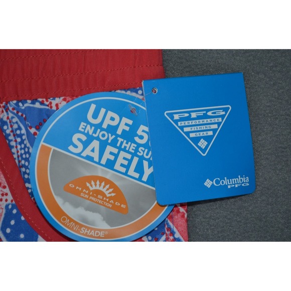 Columbia PFG Shorts Women's M Tidal 5" Inseam Fishing Blue Red Pull On New $45 - Picture 2 of 10